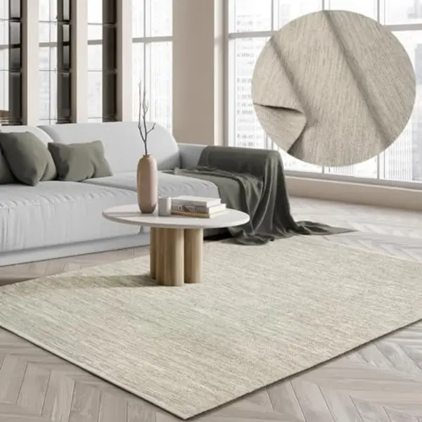 The Carpet Teppich "Boho Nature Wool" Rechteckig Natur Wool Handgewebter Wollteppich Skandinavischen Boho-Look thumbnail