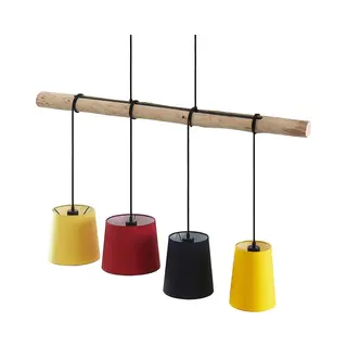Lindby Hängeleuchte Hinai, Schwarz/rot/gelb, Textil, 116cm
