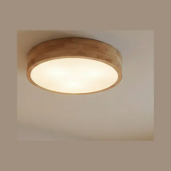 Lindby - Plafondlamp Hout - 3lichts - Eikenhout, Kunststof - H, 8 Cm - E27 - Licht Hout, Wit thumbnail