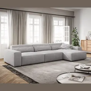 Delife Ecksofa Sirpio Xl 370x170 Cm Cord Silbergrau Recamiere Variabel