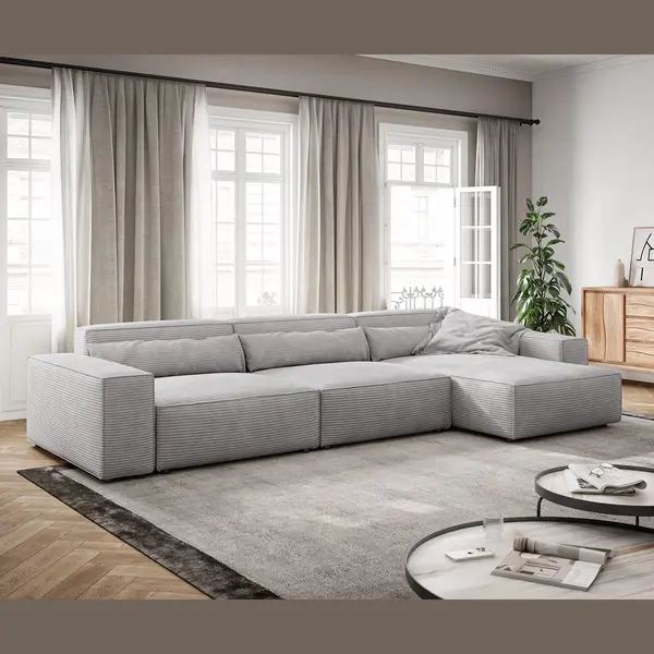 Delife Ecksofa Sirpio Xl 370x170 Cm Cord Silbergrau Recamiere Variabel thumbnail