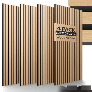 Arebos 4 Stuks Akoestische Panelen, 120 X 60 Cm, Lamellenwand In Houtlook Voor Muur En Plafond, Hoge Geluidsabsorptie, Op Maat Te Snijden En Eenvoudig