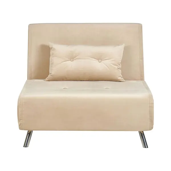 Beliani - Modern 1 Seater Velvet Sofa Bed Single Guest Bed With Cushion Beige Farris thumbnail