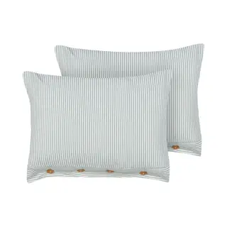 Beliani - Set Of 2 Modern Decorative Throw Cushions Striped Pattern Square 40 X 60 Cm Buttons Green And White Sebrine