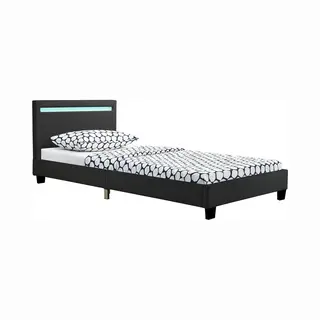 Juskys Gestoffeerd Bed Verona - 90 X 200 Cm - Zwart - Led Verlichting