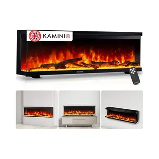Kaminio Elektrokamin Lea - Elektrischer 3-in-1 Kamin Mit Panoramaview, Heizung, 3D-Flammeneffekt, 12 Flammenfarben, Fernbedienung (60 Zoll)