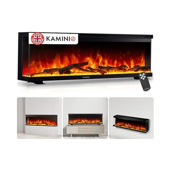 Kaminio Elektrokamin Lea - Elektrischer 3-in-1 Kamin Mit Panoramaview, Heizung, 3D-Flammeneffekt, 12 Flammenfarben, Fernbedienung (60 Zoll) thumbnail