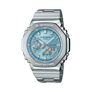 G-Shock, Horloge, Gm-2110D-2AER Kleurenwijzerplaat Serie, Zilver, Blauw, (Analoog Horloge, Digitaal Horloge, 44 mm)