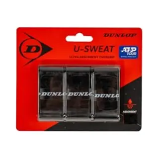 Dunlop U-Sweat Tennis Overgrip, Schwarz, 3er-Blister – Feuchtigkeitsaufnahme, Angenehmes Griffgefühl, Sicherer Halt