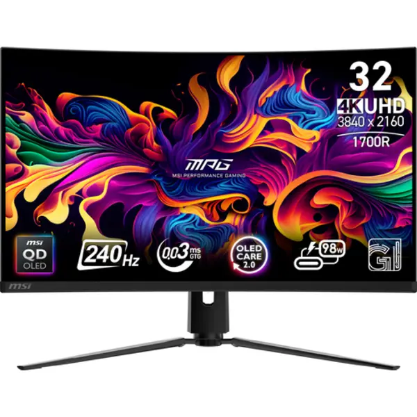 Msi Mpg 321CURX Qd-Oled computer monitor 80 cm (31.5") 3840 x 2160 Pixels 4K Ultra Hd Zwart thumbnail