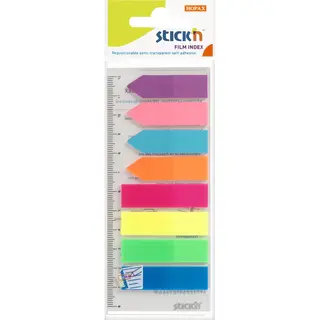 Stick'n Film Index - 45x12mm - Liniaal - 4x Recht - 4x Pijlvormig - 8 Kleuren - 200 Index Tabs