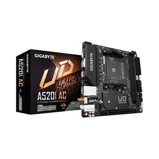 Gigabyte A520I Ac Motherboard - Supports Amd Ryzen 5000 Series AM4 CPUs, 6 Phases Digital Vrm, up to 5300MHz DDR4 (Oc), 1xPCIe 3.0 M.2, Wifi, GbE Lan, Usb 3.2 Gen1