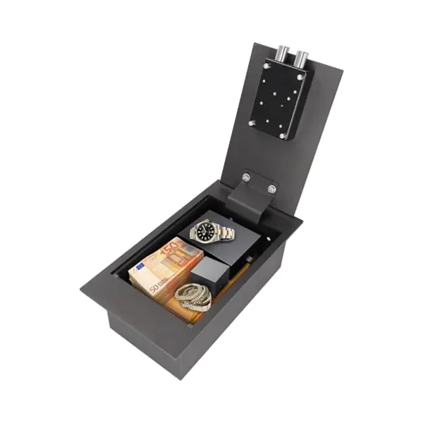 Brihard Tresor Zur Bodenmontage Mit Schlüsselschloss – Einbautresor Flach 4L Sichere Aufbewahrung – Außenmaße 13x39x21 Cm (HxBxT) I thumbnail