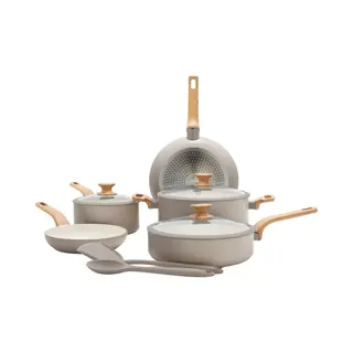 GreenPan Essence Taupe Keramische Inductie Pannenset 10-delig - Pfas-vrij - Inductie Pannenset - Houteffect Handgreep - Met Deksels - Taupe