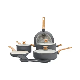 GreenPan Essence Grijs Keramische Inductie Pannenset 10-delig - Pfas-vrij - Inductie Pannenset - Houteffect Handgreep - Met Deksels - Grijs