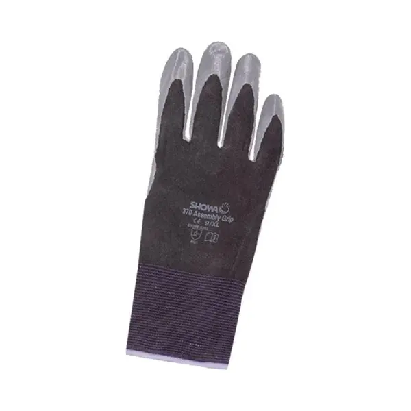 Showa 370Xl Black Nylon Backing Fabric Protective Glove With Nitrile Coating On The Palm, Size Xl, Black thumbnail