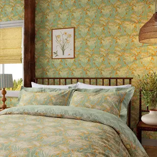 Morris & Co Laceflower Single Duvet Cover Set, Tobacco/Pistachio