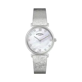 Rotary Ladies 1895 Stone Set Mother Of Pearl Dial Stainless Steel Mesh Bracelet Watch