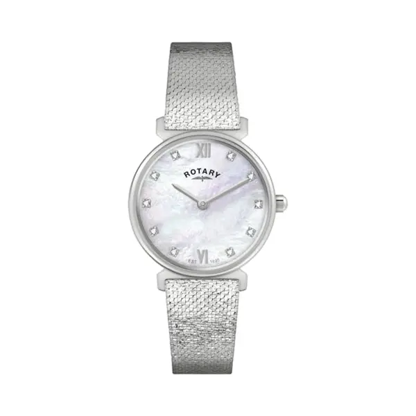 Rotary Ladies 1895 Stone Set Mother Of Pearl Dial Stainless Steel Mesh Bracelet Watch thumbnail