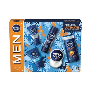 Nivea Men Feeling Ultimate Gift Set (5 Products), Men's Skincare Set With Shower Gel, Face Wash, Face Scrub, Moisturising Creme, And Anti-Perspirant