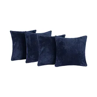 Brentfords Waffle Fleece Set Of 4 X Cushion Covers 45 X 45 Cm Plush Scatter Home Decor Pack, 18" X 18" - Navy Blue