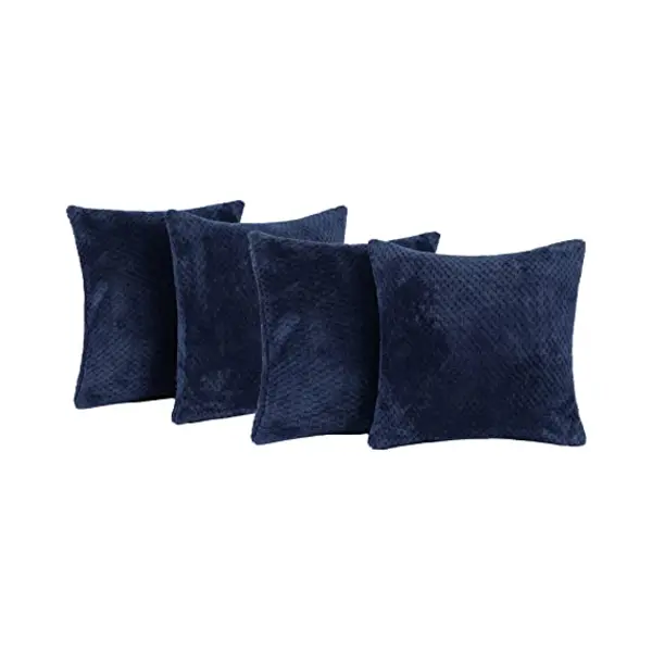Brentfords Waffle Fleece Set Of 4 X Cushion Covers 45 X 45 Cm Plush Scatter Home Decor Pack, 18" X 18" - Navy Blue thumbnail