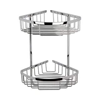 Old London Wall Mounted Large 2 Tier Corner Basket | Chrome | Brass | 200mm X 360mm X 200mm