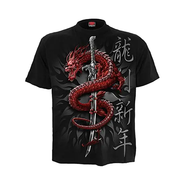 Spiral Oriental Dragon Männer T-Shirt Schwarz L 100% Baumwolle Rockwear thumbnail