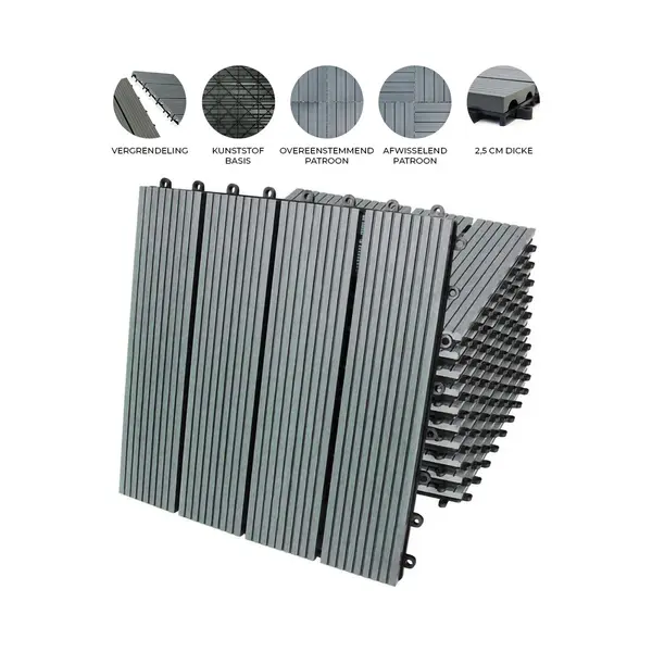 Monster-shop - 33 X Wpc Decking Floor Tiles 30x30cm - Grey thumbnail