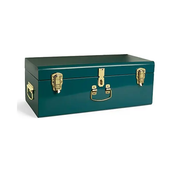 Beautify Storage Trunk, Teal Stainless Steel Storage Chest W/Gold Detailing, Stylish Bedroom Chest Organiser W/Lockable Lid & Handles, Sturdy thumbnail