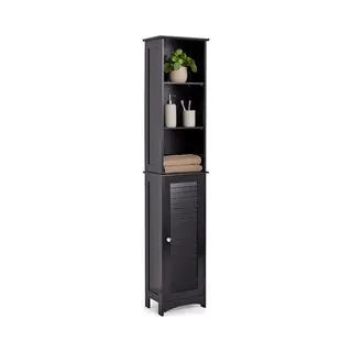 VonHaus Tall Bathroom Cabinet – Freestanding Storage Cupboard – Slimline Tallboy Unit With 6 Shelves And 1 Door – Wooden Shutter Style Furniture