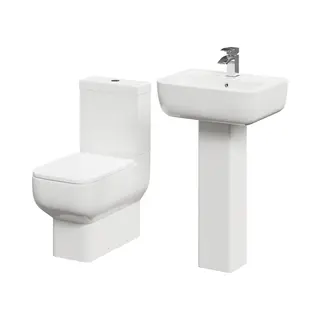 Wholesale Domestic Tacoma Full Pedestal Basin And Closed Back Toilet Suite | White | Ceramic | 550mm