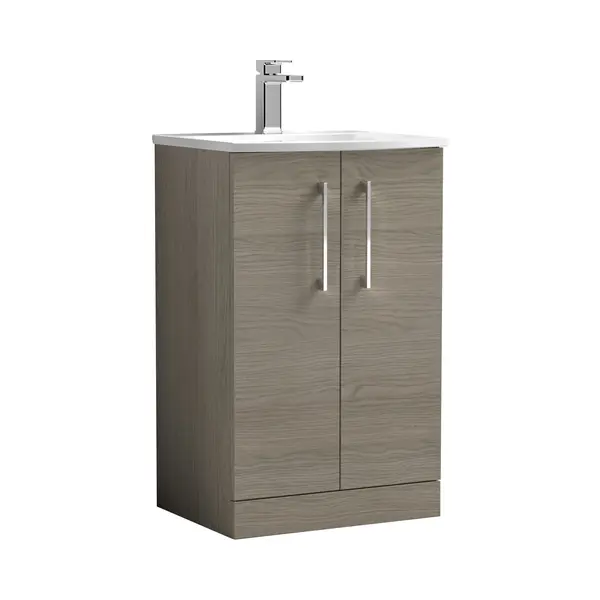 Nuie Arno Woodgrain 2 Door Vanity Unit And Curved Ceramic Basin | Solace Oak | Mdf | 500mm thumbnail