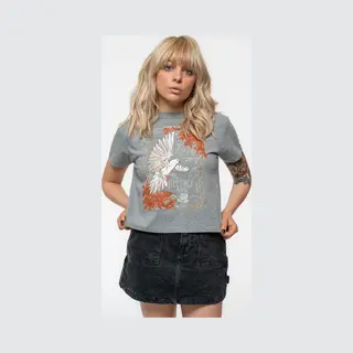 Rock Off officially licensed products Fleetwood Mac Crop Top T Shirt Dove Band Logo Nue Offiziell Damen Grau Xl