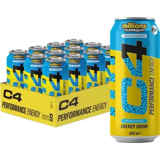 Cellucor C4 Performance Energy Drinks Millions Bubblegum 500ml (12 Pack) | Sugar Free Energy Drink With 160mg Caffeine, 250mg Betaine, 1050mg Taurine | Low