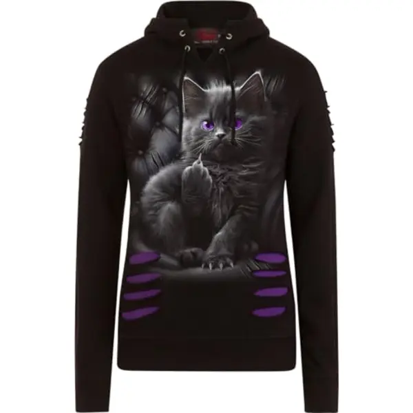 Spiral Cattitude Frauen Kapuzenpullover Schwarz/lila L 100% Baumwolle Katzen, Rockwear thumbnail