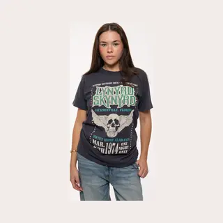 Lynyrd Skynyrd Winged Skull Pigment Dye Wash Vintage T-Shirt In Black | Size, Medium