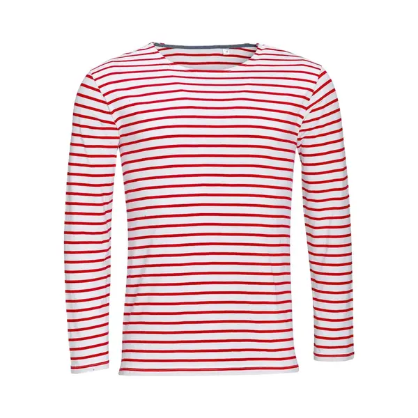 Sol's Sols Herren Marine T-Shirt, Gestreift, Langärmlig (S) (Weiß/Rot) thumbnail