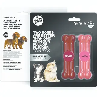 Tasty Bone TastyBone - Small - Twinpack Breakfast - Beef Sausage & Bacon - Hond - Kauwspeelgoed - Vegan - Kluif - Nylabone