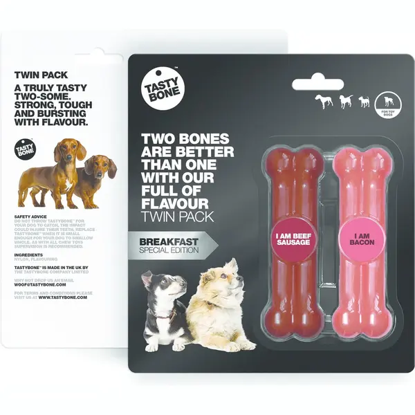 Tasty Bone TastyBone - Small - Twinpack Breakfast - Beef Sausage & Bacon - Hond - Kauwspeelgoed - Vegan - Kluif - Nylabone thumbnail