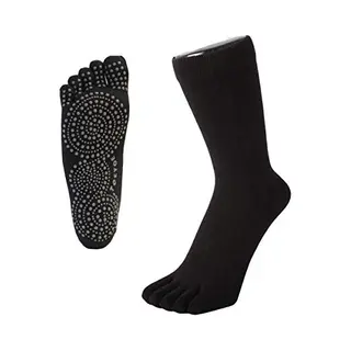 Toetoe – Yoga&Pilates Anti-Slip Sole Mid-Calf Cotton Toe Socks, Breathable, Hygenic - 1 Pair - Black