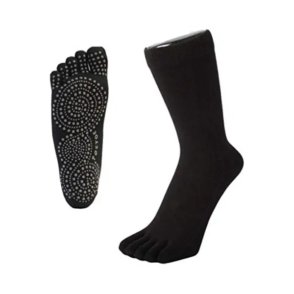 Toetoe – Yoga&Pilates Anti-Slip Sole Mid-Calf Cotton Toe Socks, Breathable, Hygenic - 1 Pair - Black thumbnail