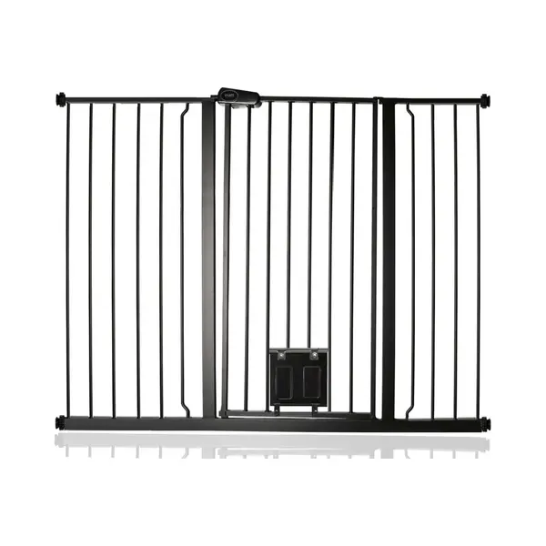Bettacare - Pet Gate With Lockable Cat Flap, 126.7cm - 134.3cm, Black, 104cm In Height thumbnail