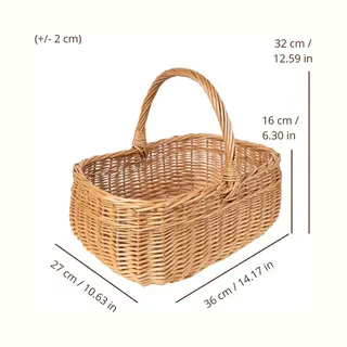 Creative Home Rieten Mand Met Handgrepen, Picknickmand, 36 X 27 X 32 Cm (+/- 2 Cm), Handgeweven, Natuurlijk Bruin, Universeel En Duurzaam, Grote