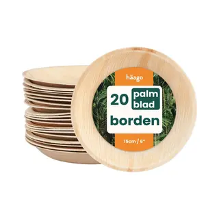 Häago Haago 20 Palmblad Wegwerp Dessert Borden (Rond, 15cm) - Kleine Feest Bordjes - 100% Natuurlijk, Milieuvriendelijk, Biologisch Afbreekbaar &
