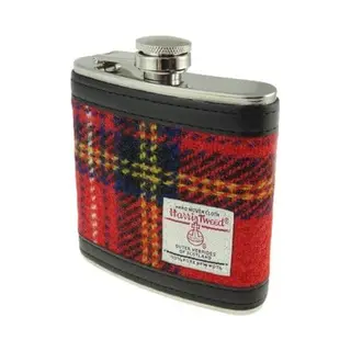 The Celtic Ranch Harris Tweed Hip Flask 6oz In Royal Stewart