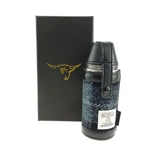 Jachtfles Grijs Zwart Geruit - 4 Bekertjes - Harris Tweed - Glen Appin Of Scotland