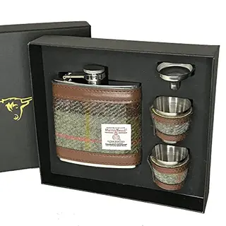 Glen Appin Of Scotland Harris Tweed Hip Flask Gift Set - MacLeod Tartan HF2150-COL15