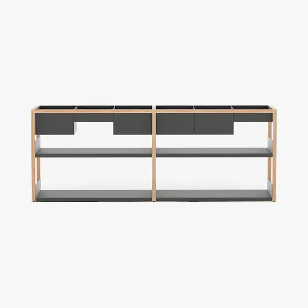 Case Furniture Lap Shelving - Storage - Oak Frame With Black Metal / Wide , 209cm / Low , 80cm Shelving Case Furniture thumbnail