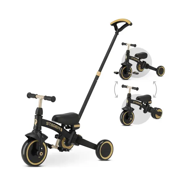 Qplay Stager Driewieler 3-in-1 - Opvouwbaar - Zwart/Goud thumbnail
